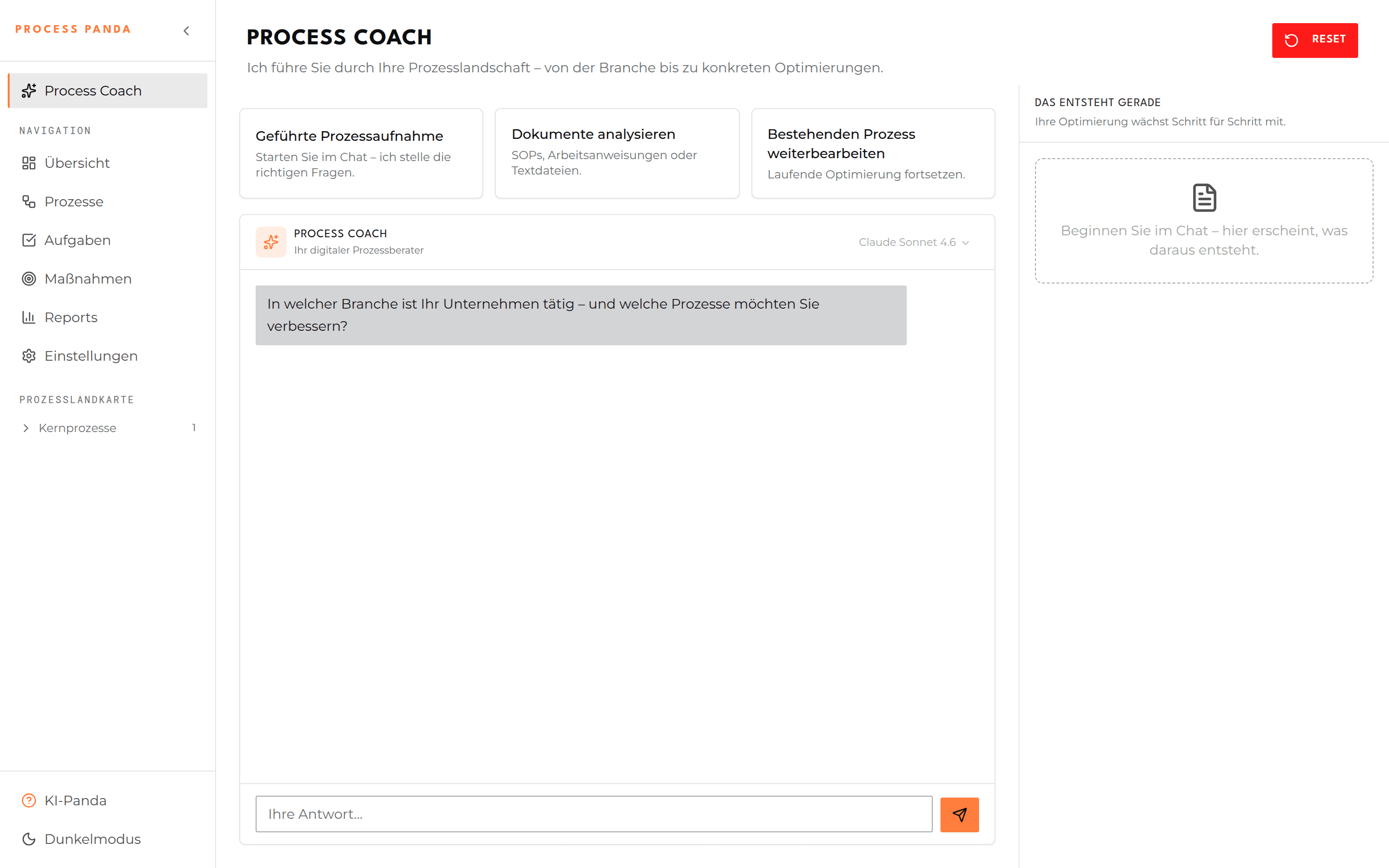 Process Panda – Process Coach mit Chat und Artefakt-Panel